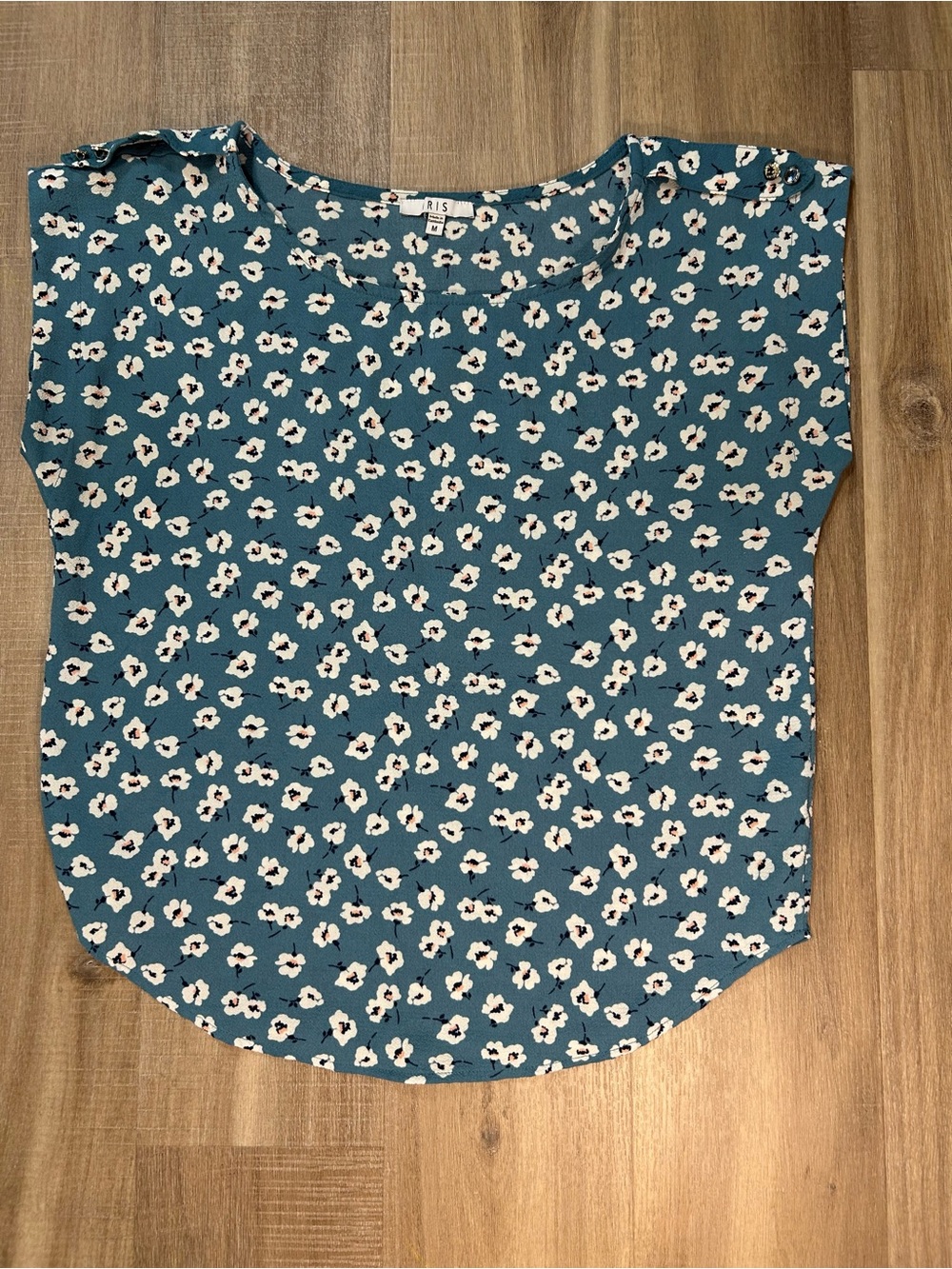 iris Teal Floral Short Sleeve Blouse